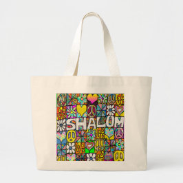 Bolsa Tote Grande Shalom Shalom LOVE Tote Bag Retro 60s Psicodélico