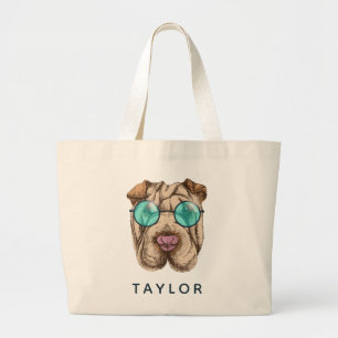 Bolsa Tote Grande Sharpei nos óculos de sol   adiciona seu nome
