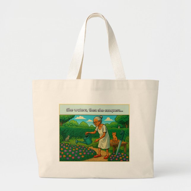Bolsa Tote Grande She waters, then conquers Tote Bag (Frente)