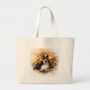 Bolsa Tote Grande Sheltie Shetland Sheepdog Art Painting