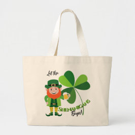 Bolsa Tote Grande Shenanigans Leprechaun Shamrock St Patrick’s Day