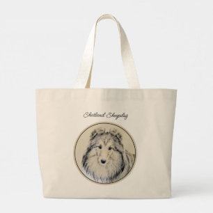 Bolsa Tote Grande Shetland Sheepdog Puppy Painting Dog Art
