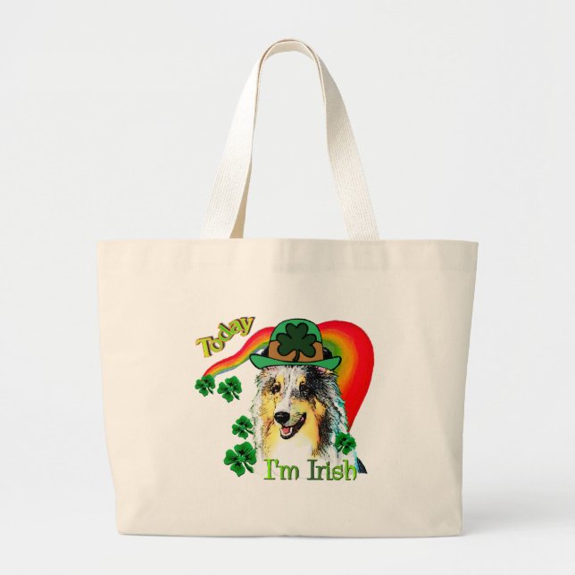 Bolsa Tote Grande Shetland Sheepdog St Patricks (Frente)