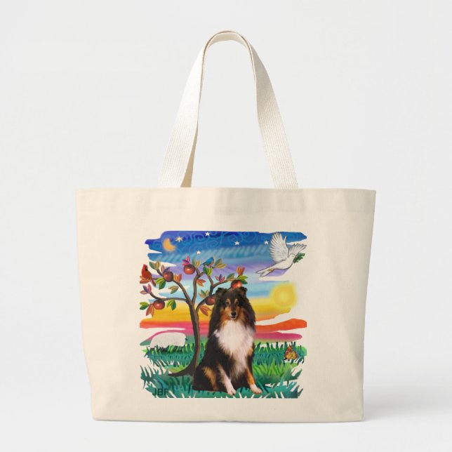 Bolsa Tote Grande Shetland Sheepdog (tri) (Frente)