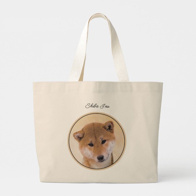 Bolsa Tote Grande Shiba Inu Pintando Pato Vermelho Cachorro Original (Verso)