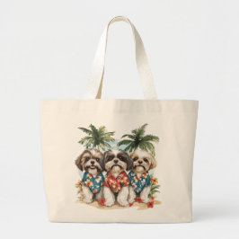 Bolsa Tote Grande Shih Tzu Dogs Vestindo camisas havaianas