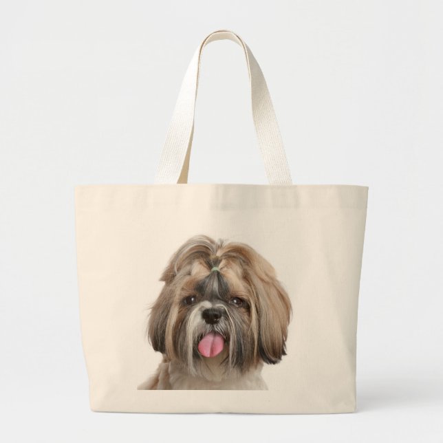 Bolsa Tote Grande Shih Tzu Puppy Beach Canvas Tote Bag (Frente)