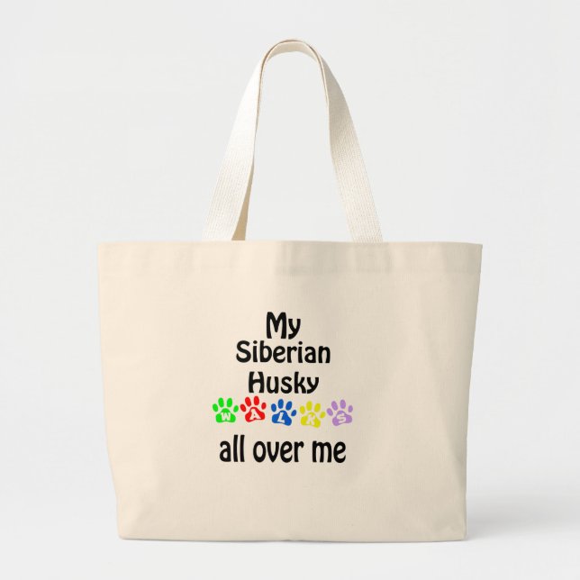 Bolsa Tote Grande Siberian Husky Walks Design (Frente)