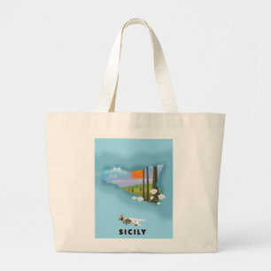 Bolsa Tote Grande Sicília ilustrou o poster de viagens do mapa