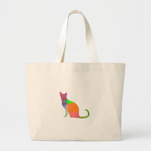 Bolsa Tote Grande Silhueta de Gato de Baixo Poli