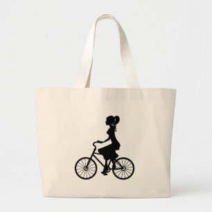 Bolsa Tote Grande Silhueta retro do ciclista da menina