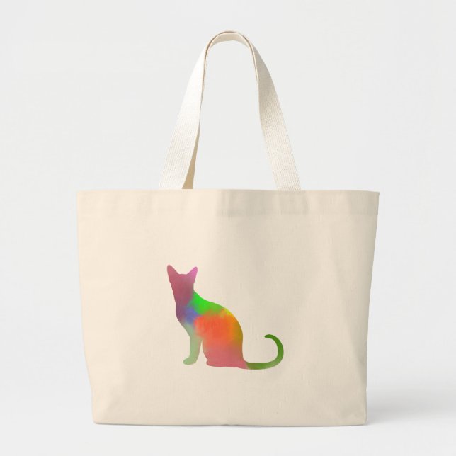 Bolsa Tote Grande Silhuette Gato de Aquarela (Frente)