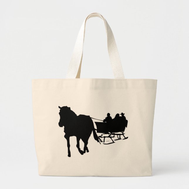 Bolsa Tote Grande Silhuette of Sleigh Ride no inverno (Frente)
