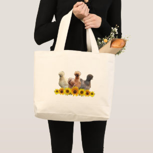 Bolsa Tote Grande Silkie Bantam Chickens e Girassóis