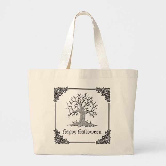 Bolsa Tote Grande Silver Spooky Tree Halloween (Frente)