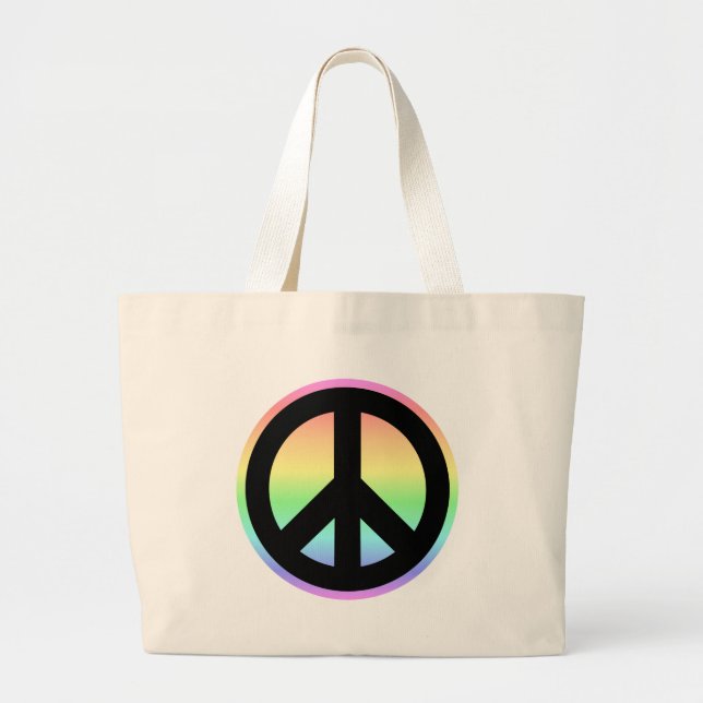 Bolsa Tote Grande Símbolo da Paz Arco-íris Pastel (Frente)