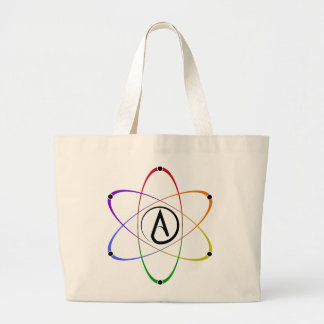 Bolsa Tote Grande Símbolo de Átomo Ateu Arco-íris Preto