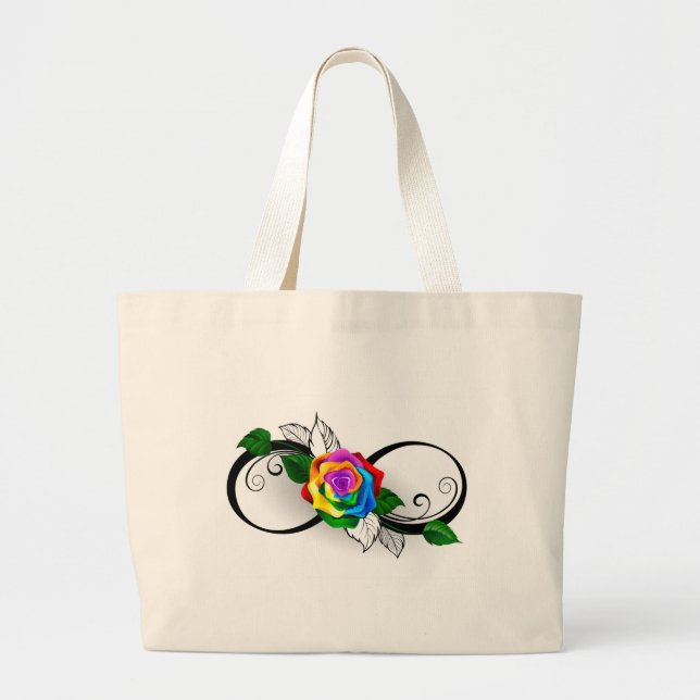 Bolsa Tote Grande Símbolo de Infinito com Rosa Arco-íris (Frente)