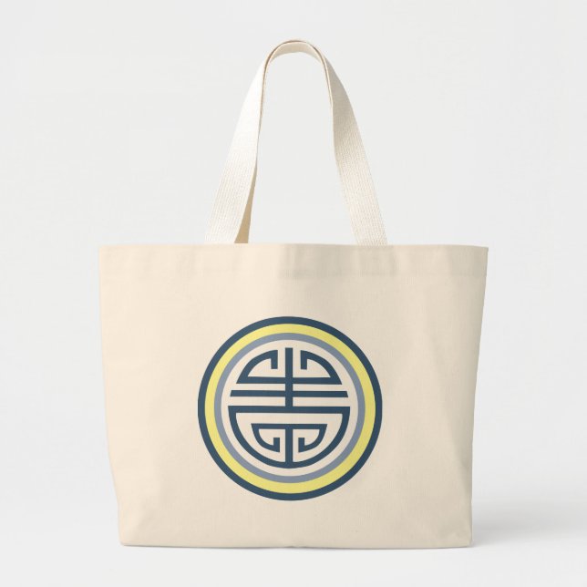 Bolsa Tote Grande Símbolo de longevidade chinês Shou - azul e amarel (Frente)