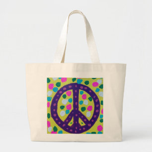 Bolsa Tote Grande Símbolo de Paz Colorido Arte Acrílica