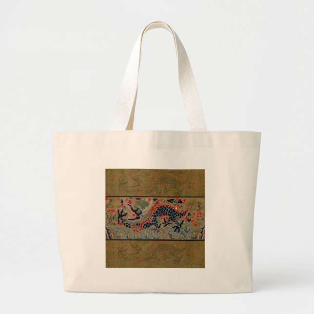 Bolsa Tote Grande Símbolo Dragão Chinês Antiquado Asiático (Frente)