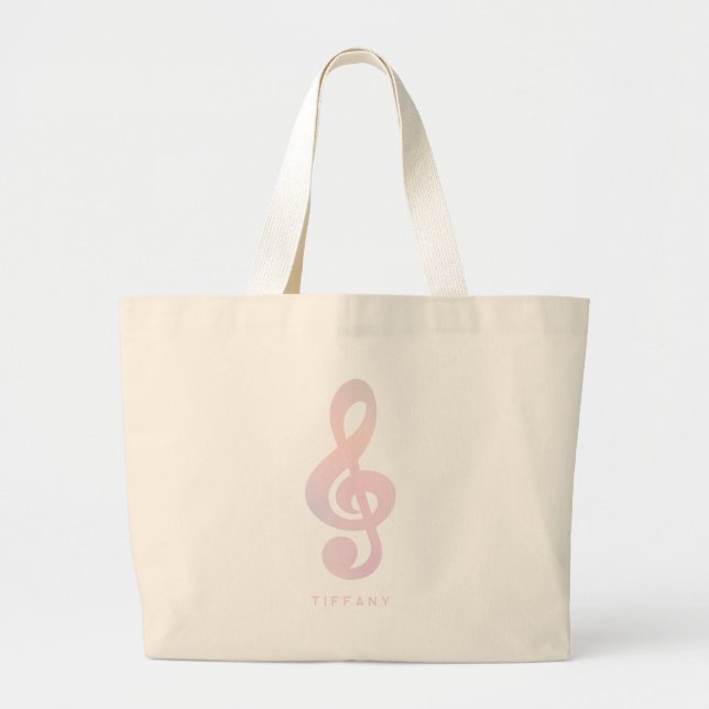 Bolsa Tote Grande Símbolo Musical Pink Pastel Música Arte Monograma  (Frente)