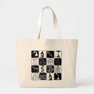 BOLSA TOTE GRANDE SÍMBOLOS E FERRAMENTAS CIENTISTAS LABORATORIAIS