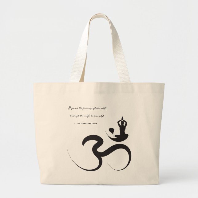 Bolsa Tote Grande Simples Zen Yoga Om Calliografia Logotipo Silhouet (Frente)