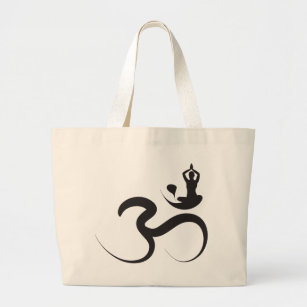 Bolsa Tote Grande Simples Zen Yoga Om Calliografia Logotipo Silhouet