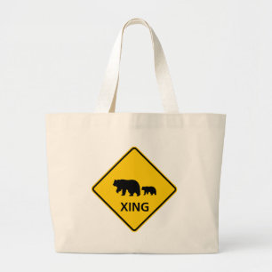 Bolsa Tote Grande Sinal da estrada do cruzamento do urso