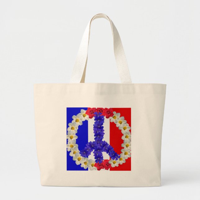 Bolsa Tote Grande sinal de paz da bandeira francesa (Frente)