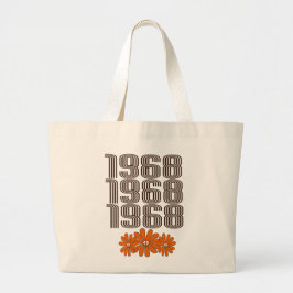 Bolsa Tote Grande Sinal de Paz Orange Hippy Flower Power de 1968