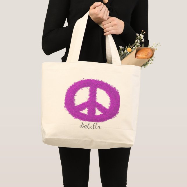 Bolsa Tote Grande Sinal de Paz Roxo (Frente (produto))