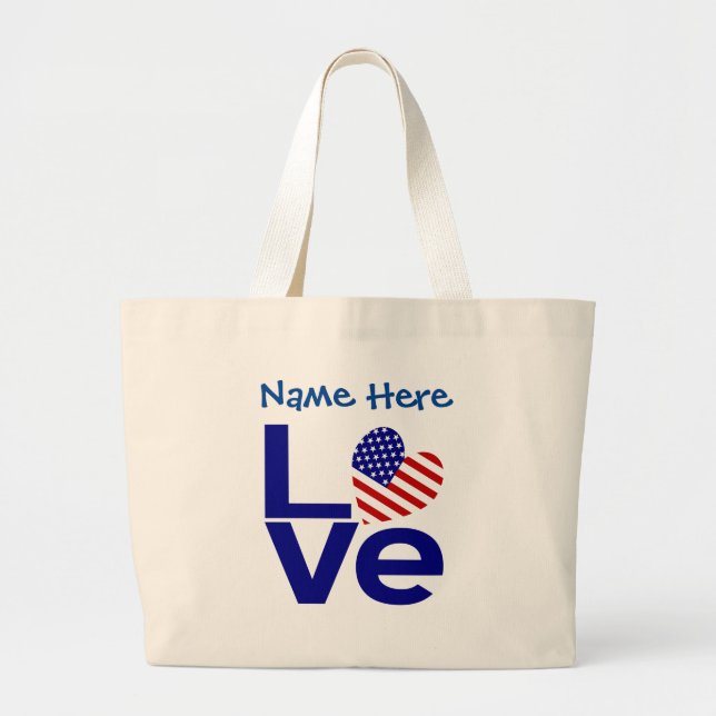 Bolsa Tote Grande Sinalizador de Amor EUA em Azul Personalizado (Frente)