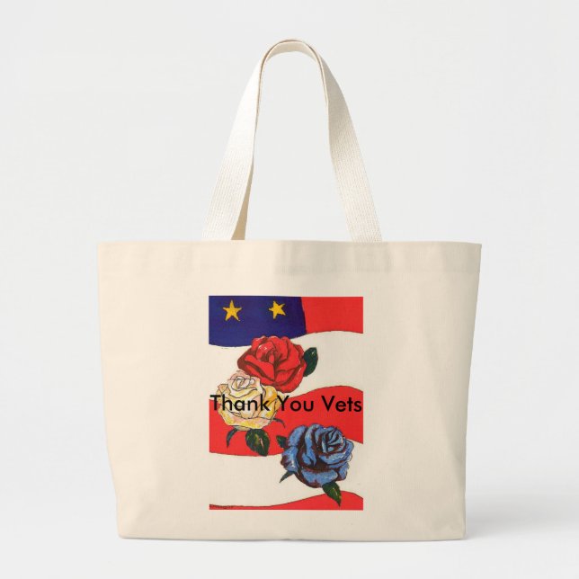 Bolsa Tote Grande Sinalizador dos EUA Rosas Vermelho Branco e Azul"O (Frente)
