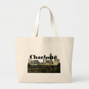 Bolsa Tote Grande Skyline de Charlotte NC com o Charlotte no céu