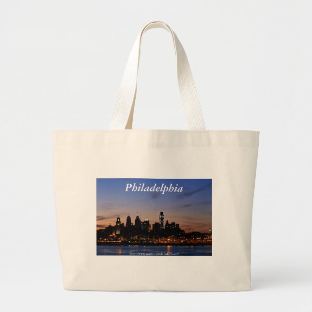 Bolsa Tote Grande Skyline de Philadelphfia no saco crepuscular (Frente)
