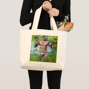 Bolsa Tote Grande SlipperyJoe's homem adulto altamente musculoso sem