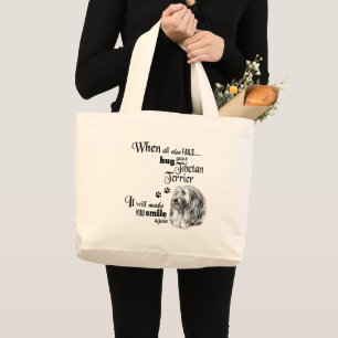 Bolsa Tote Grande Slogan de raça canina tibetana Terrier de arte mo