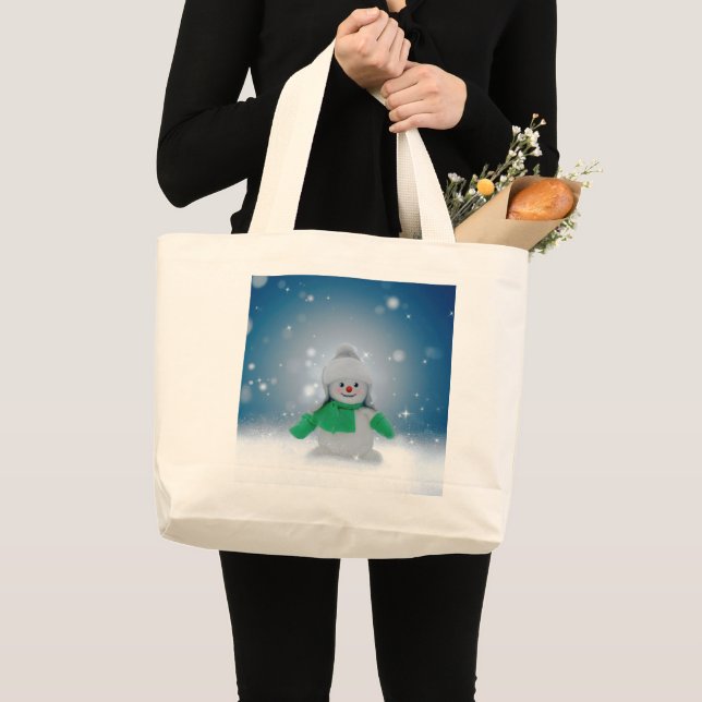 Bolsa Tote Grande Snowman de inverno de Natal SlipperyJoe echarme (Frente (produto))