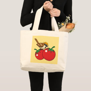 Bolsa Tote Grande Sobreposição Orgânica Comendo Tomate Vermelho