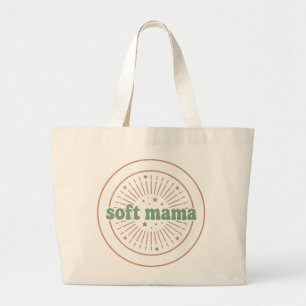 Bolsa Tote Grande Soft Mama: Insígnia Redonda Retro Groovy Maternida