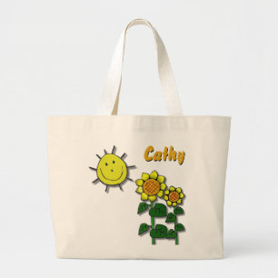 Bolsa Tote Grande Sol feliz e girassóis