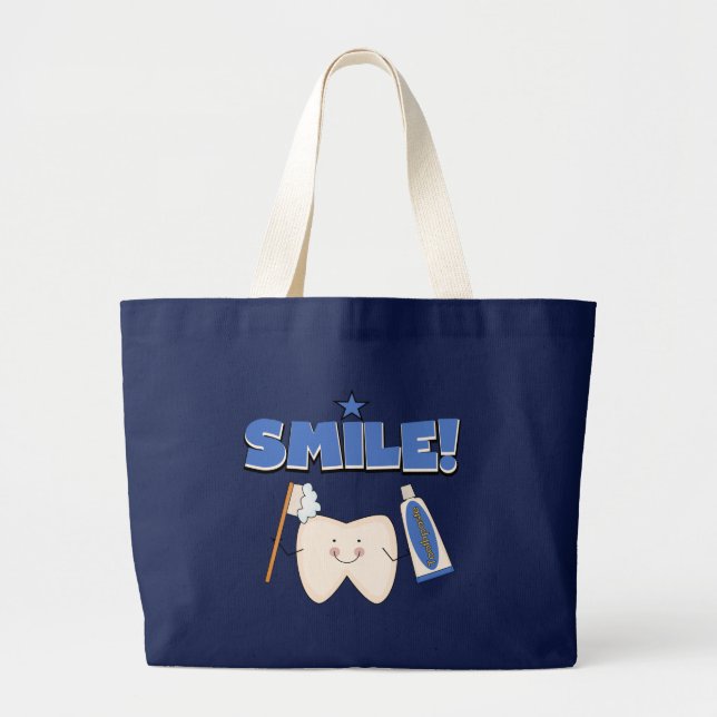 Bolsa Tote Grande SORRISO - t-shirt e presentes do dente (Frente)