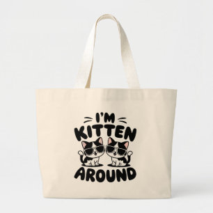 Bolsa Tote Grande Sou Kitten em torno de Gatos
