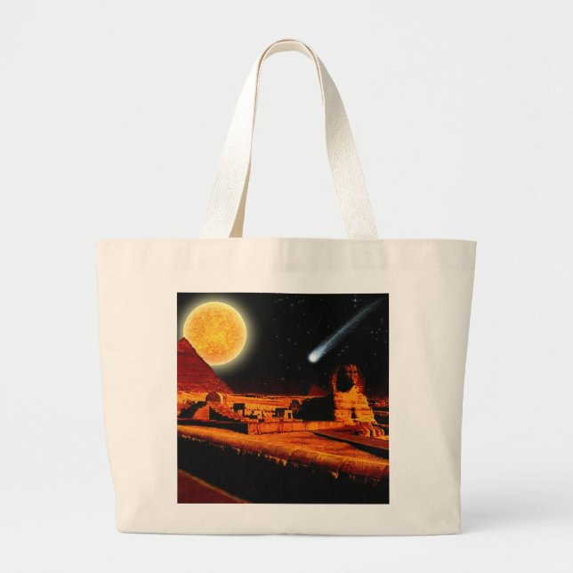 Bolsa Tote Grande Sphinx & Moon sobre as Pirâmides de Giza egípcias (Frente)