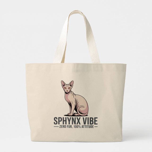 Bolsa Tote Grande Sphynx Cat Vibe Under Sunlight Art (Verso)