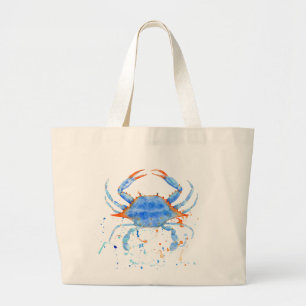Bolsa Tote Grande Splatter da pintura do caranguejo azul da aguarela