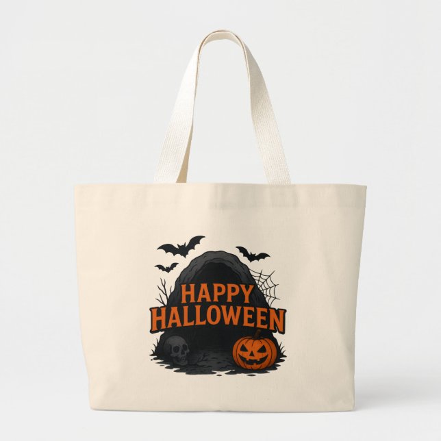 Bolsa Tote Grande Spooky Cave Halloween Greeting (Frente)