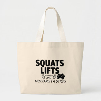 Bolsa Tote Grande Squats Lifts and Mozzarella Sticks Funny Gym Tote 